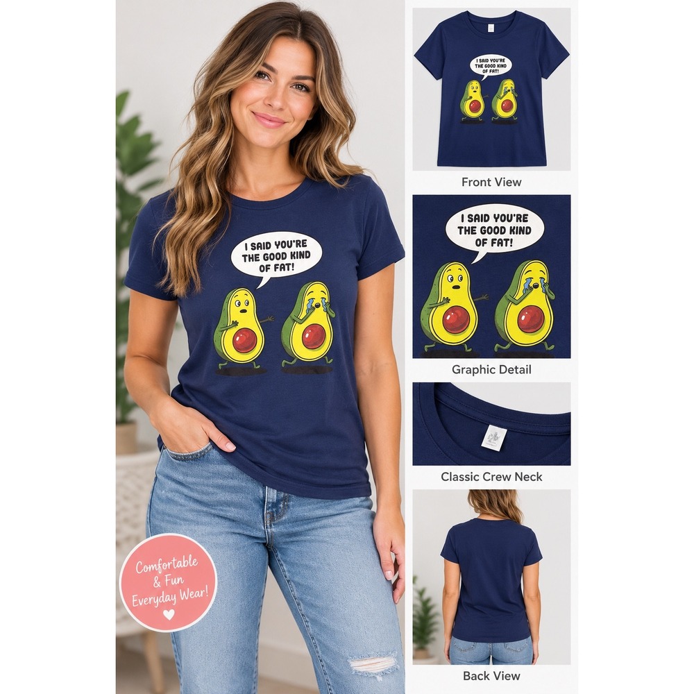 Port & Company Womens Avocado Graphic Tee Navy Blue Cotton Funny Pun Shirt Small